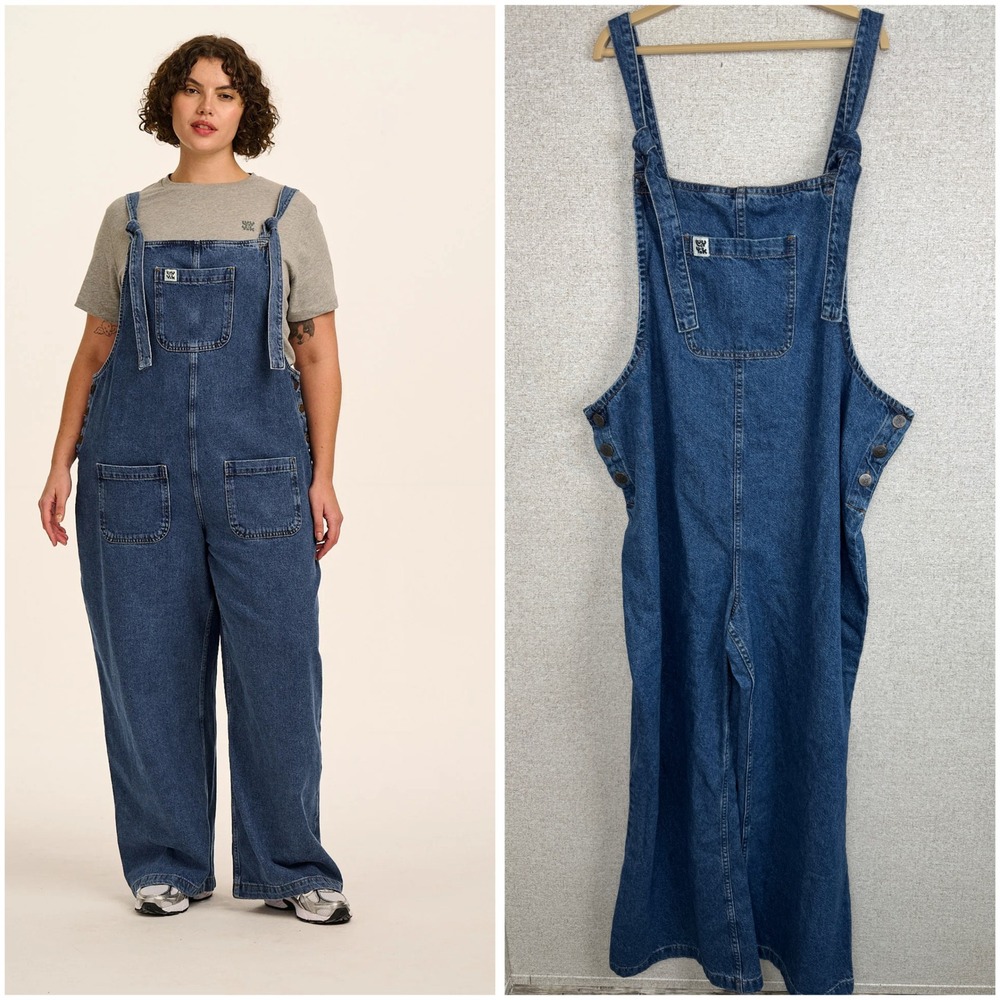 Lucy & Yak Ali Dungaree Plus Size 16R Midwash Organic Denim NWT